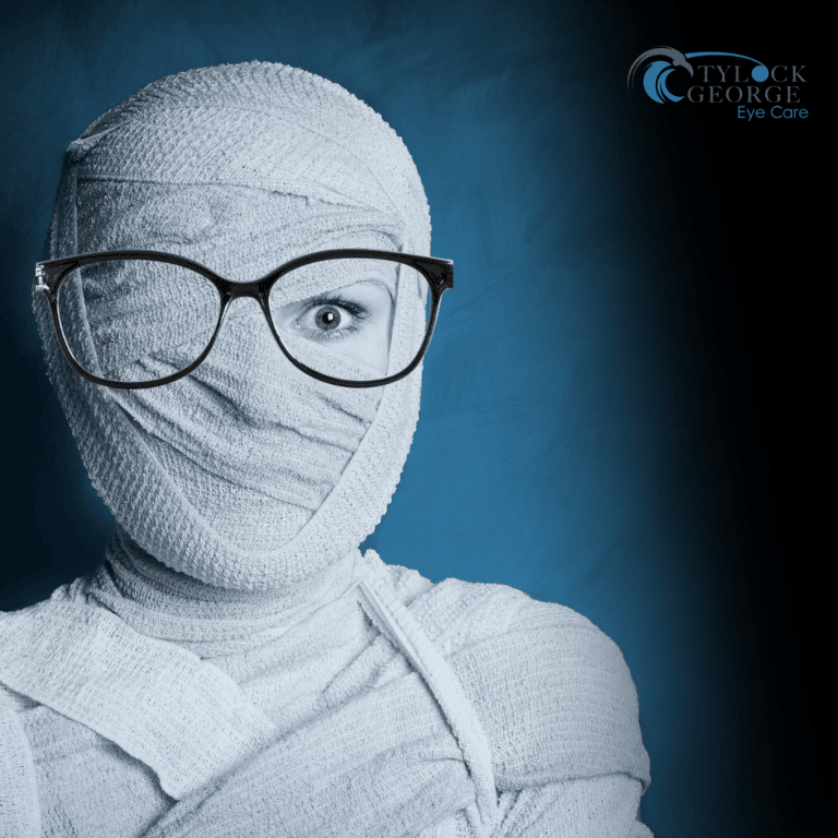 A pair of oversized, quirky Halloween costume glasses, illustrating how regular glasses can interfere with creative costumes—encouraging readers to consider vision correction for more costume freedom.