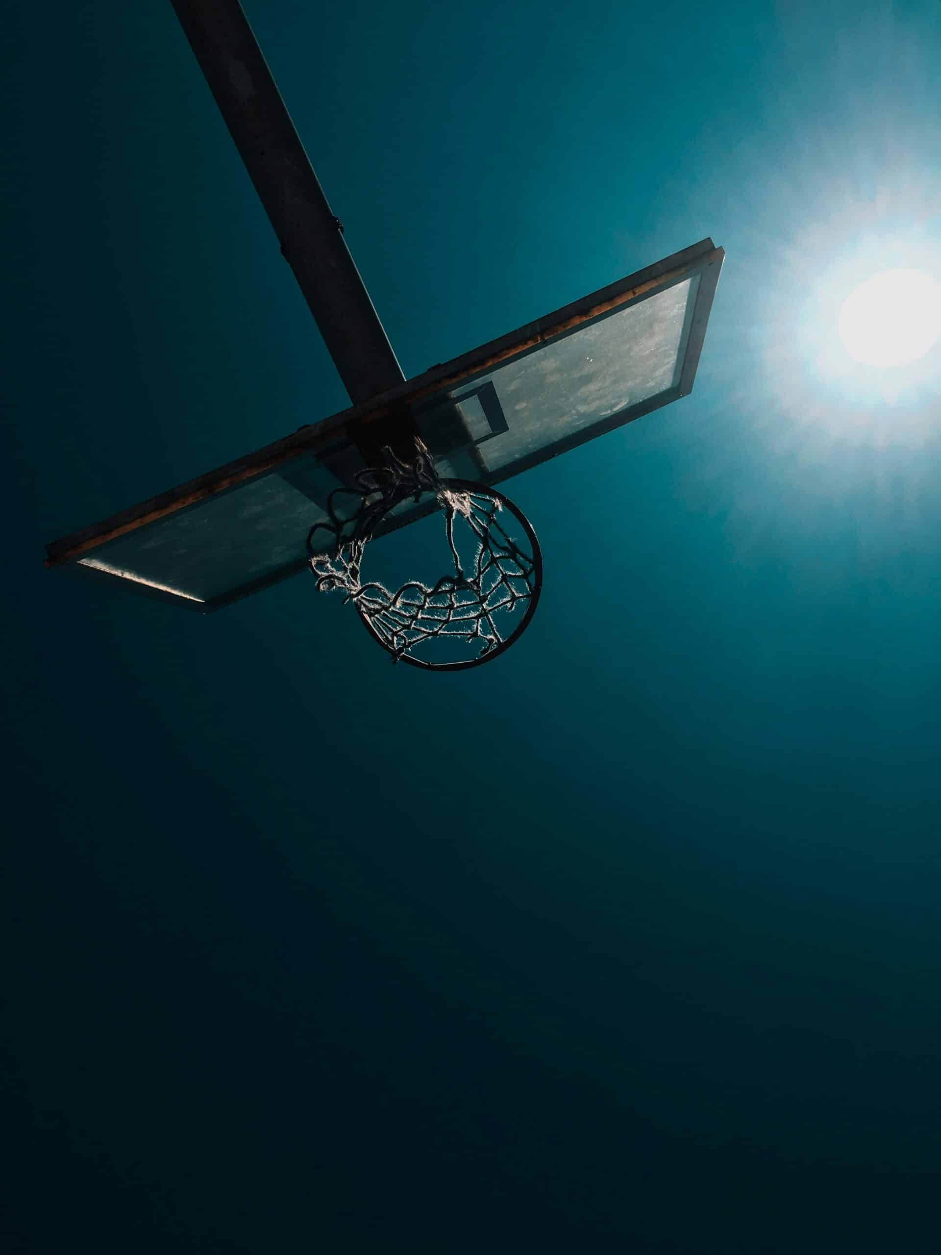 Basketball court under arena lights