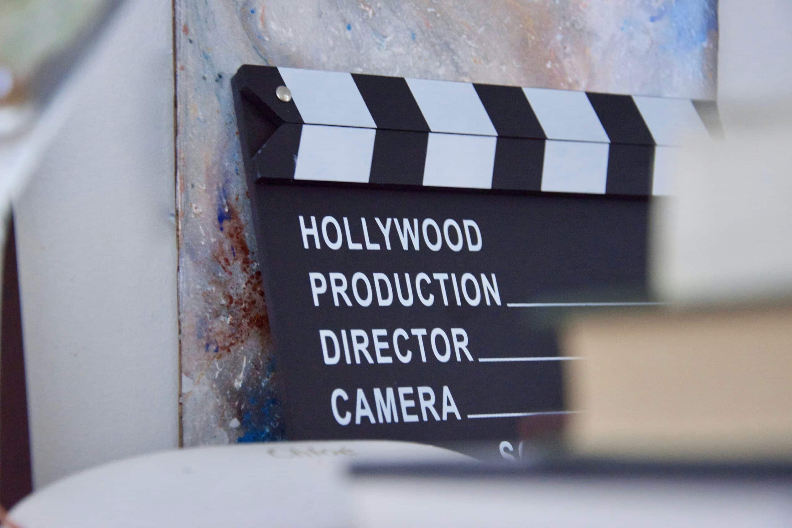 Film clapper board on a movie set